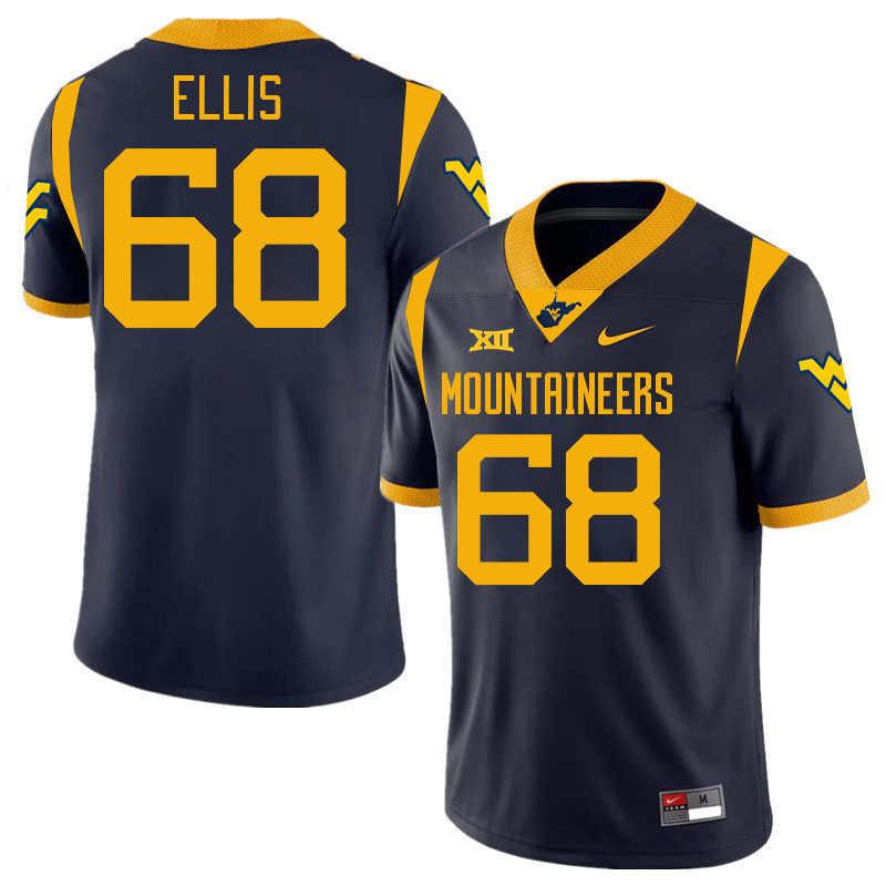 #68 Aiden Ellis West Virginia Mountaineers College 2024 New Uniforms Football Jerseys Stitched Sale-Navy